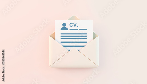 Clean and Minimalistic Envelope with Resume and CV Document on Soft Pink Background