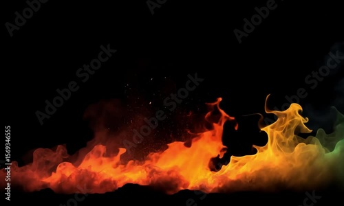 Fiery Orange and Green Flames on Black