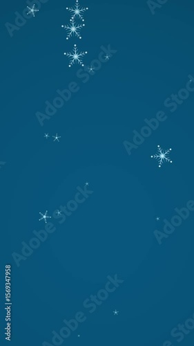 Digital animation of snowflakes icons falling against copy space on blue background