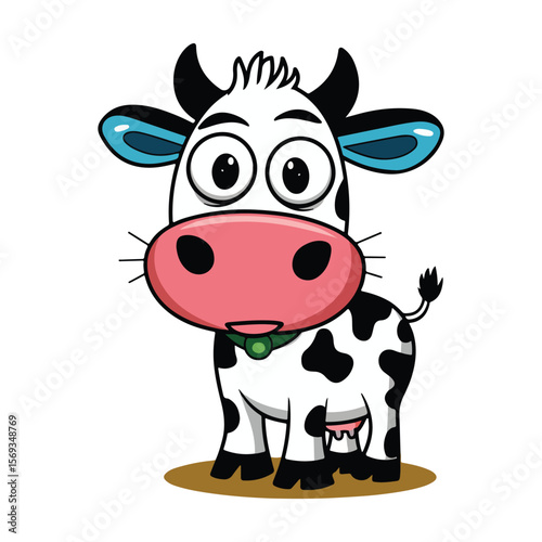 Cartoon cow with big eyes and pink nose animal farm