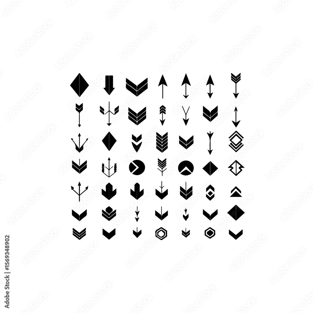 Naklejka premium Assorted black arrow icons arranged on a white background pattern