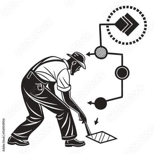 black silhouette vector of workflow diagram with direction