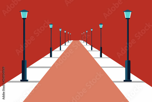 Straight Brick Walkway With Symmetrical Modern Landscape