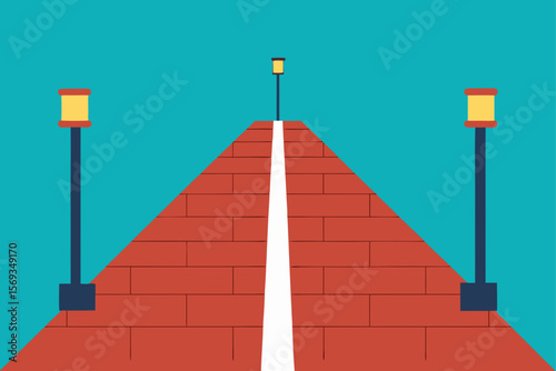 Straight Brick Walkway With Symmetrical Modern Landscape