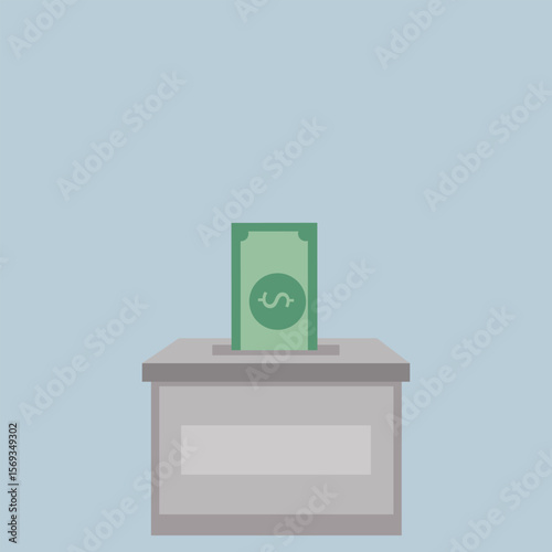 Donation box charity to the poor and needy people. paper money pouring into the donation box  Vector illustration