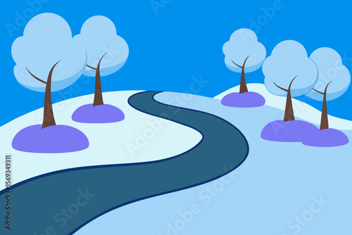 Snow Covered Pathway Winding Through A Winter Park
