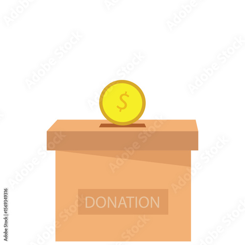 Donation box charity to the poor and needy people. Gold coins pouring into the donation box  Vector illustration