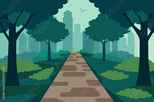 Stone Pathway Through A Shaded City Park Untouched Nature