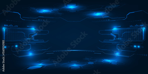 Abstract hi tech digital technology background with empty stage glowing neon pedestal.Futuristic design concept.Vector illustrations.	