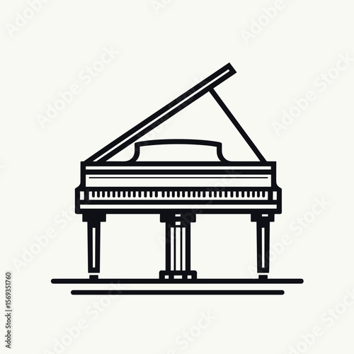 Grand piano illustration in minimalist style with black lines  