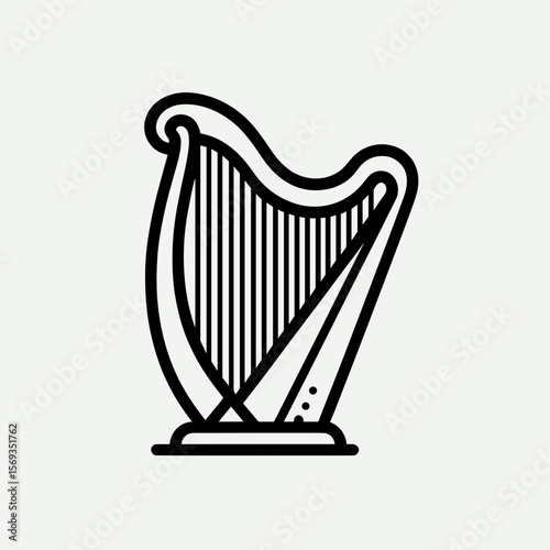 Outline of a harp in minimalistic style on light background  