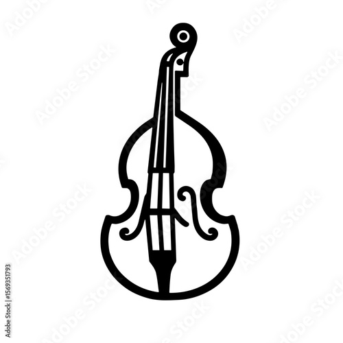 Minimalistic black-and-white line art illustration of double bass  