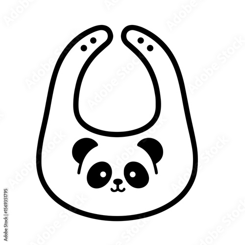 Cute panda-themed baby bib illustration in minimalistic style  
