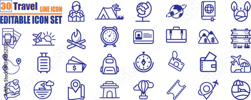 Travel icon set. Summer vacations and holiday symbol vector illustration.