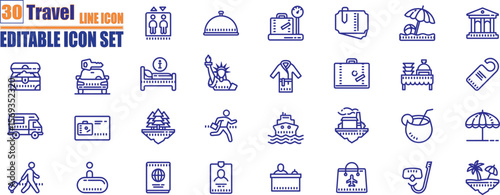 Travel icon set. Summer vacations and holiday symbol vector illustration.