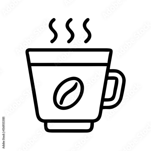 Simple line drawing of coffee cup with steam and coffee bean icon  