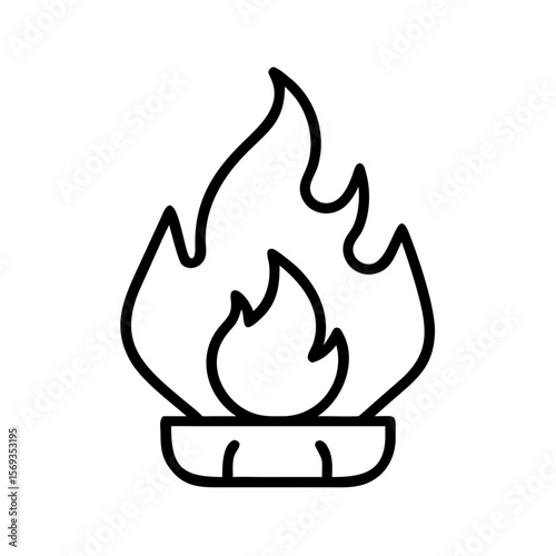 Flame icon in line style depicting fire within a bowl  