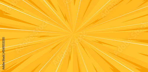 Comic anime explosion yellow background. Flash explosion radial lines abstract comic book, anime style. Vector illustration.