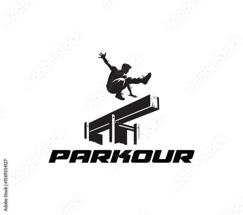 Parkour Jump Silhouette Logo, Urban Freerunning Vector