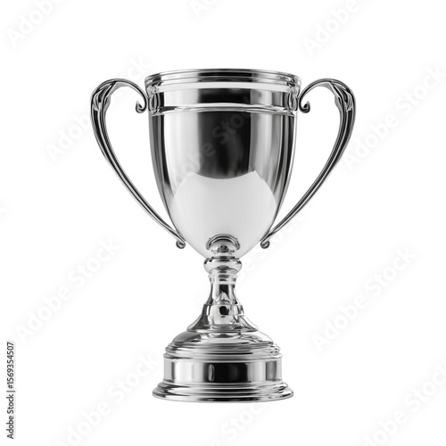 Shiny silver trophy cup isolated on white background depicting achievement and success