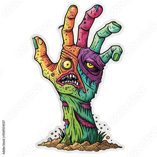 A Sticker Halloween colorfull zombie hand image