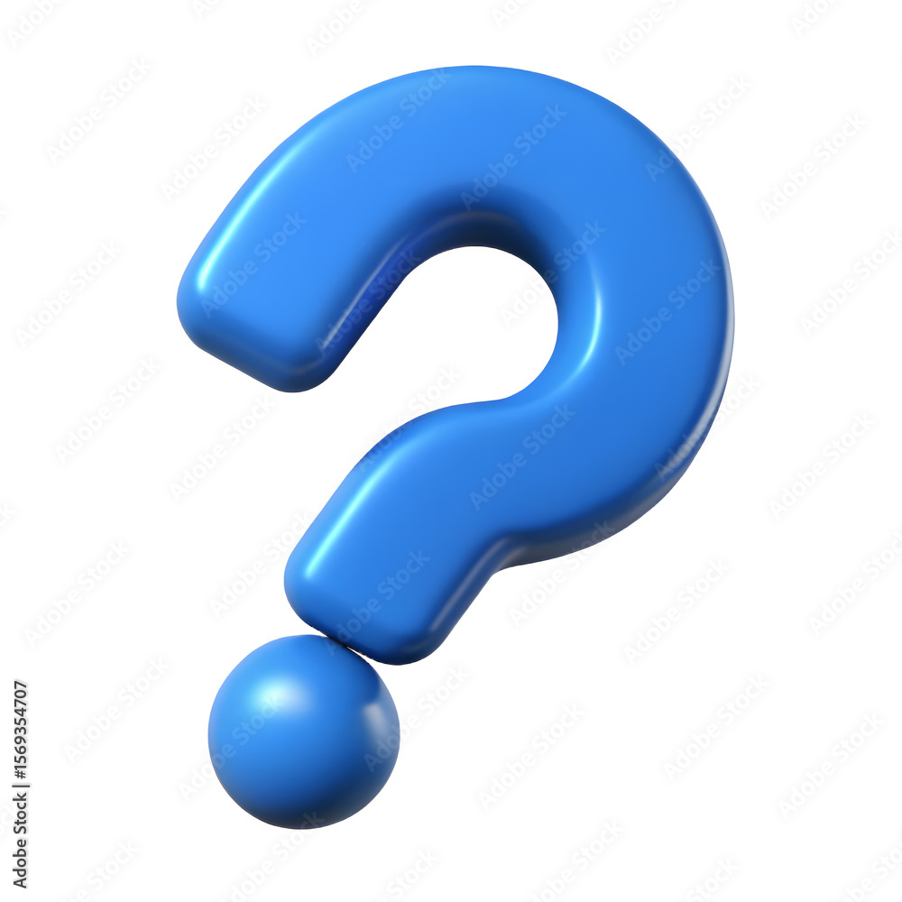 Naklejka premium Blue Question Mark 3D Render on Transparent Background for Design and Educational Purposes