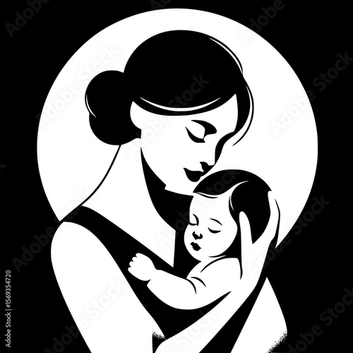 Mother holding baby close with eyes closed, peaceful and loving moment