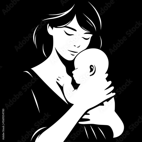 Mother holding baby close with eyes closed, peaceful and loving moment