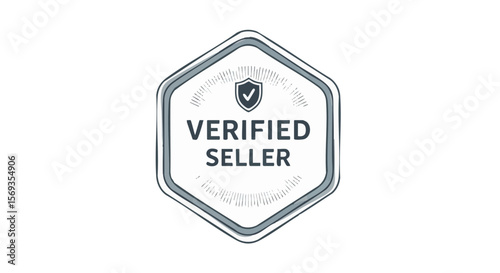 Geometric Hexagon Badge with Check and Decorative Rings, Flat Vector Icon