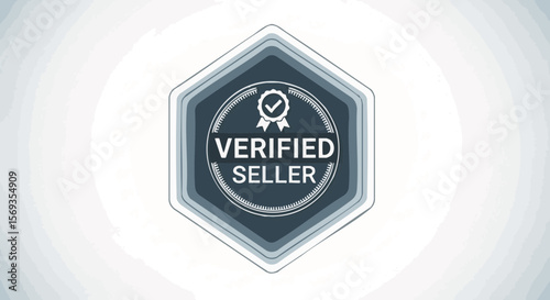 Geometric Hexagon Badge with Check and Decorative Rings, Flat Vector Icon