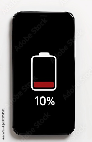 Smartphone or mobile phone battery low 10% on white