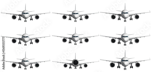Nine Front Views of a Modern Passenger Airplane