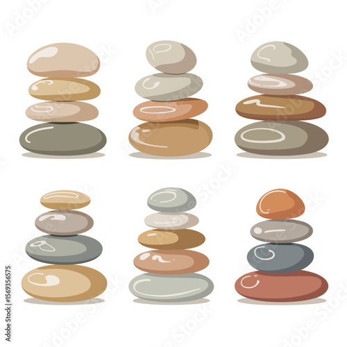 Six Stacks of Balanced Stones for Spa and Wellness Designs