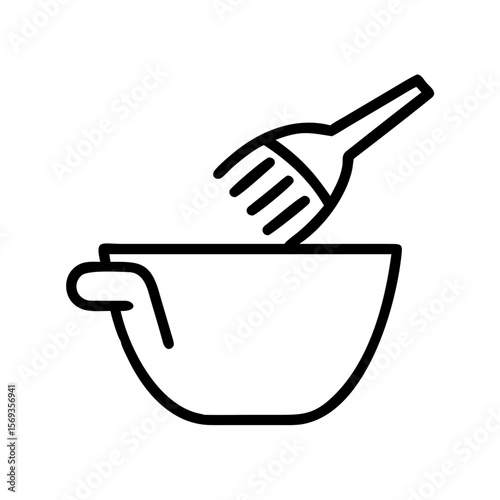 Hair dye bowl with applicator brush in minimalist line art style  