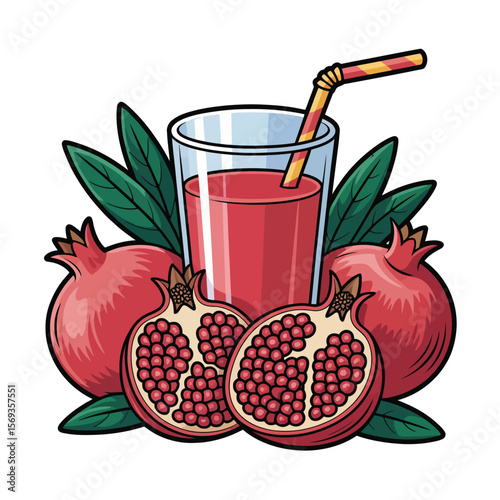 Refreshing Pomegranate Juice with Fruit and Leaves