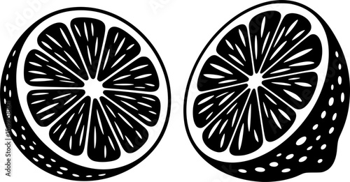 Bold silhouette of sliced lemon wedge in low-poly linocut style, perfect for summer decor, citrus branding, and modern art print