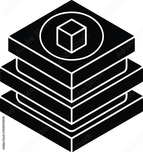 Blockchain Stack with Cube Icon