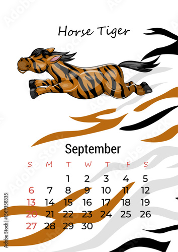 Calendar 2026 horse tiger september