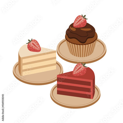 Delicious Strawberry Topped Cakes and Chocolate Muffin