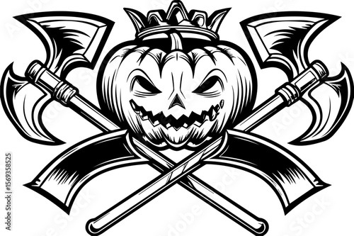 SVG design blending Halloween themes with a playful summer vibe. Spooky Pumpkin with Axes Design for Halloween Celebrations