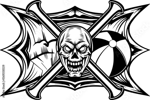 SVG design blending Halloween themes with a playful summer vibe. Skull and Crossbones with Beach Elements for Summer Vibe Design