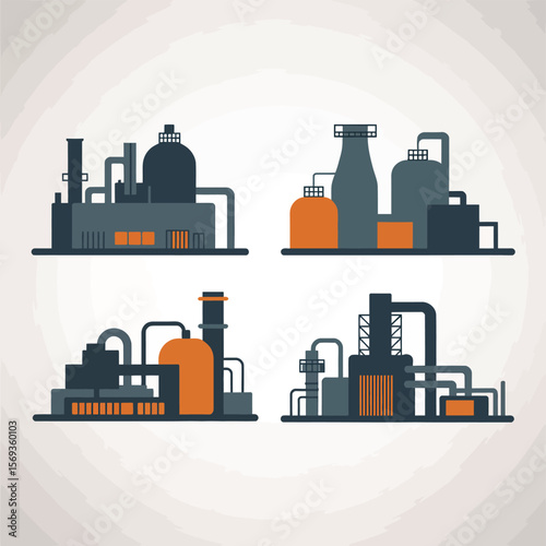 Four Different Industrial Plant Illustrations