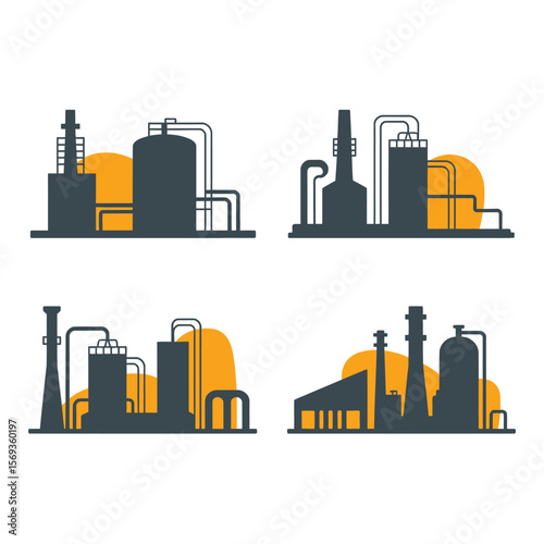 Four Industrial Plant Silhouettes