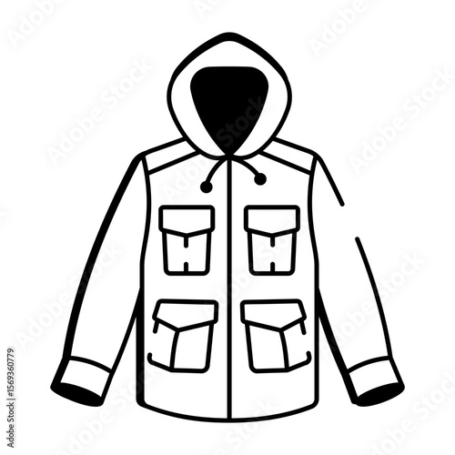 A hand drawn style icon representing hunting jacket
