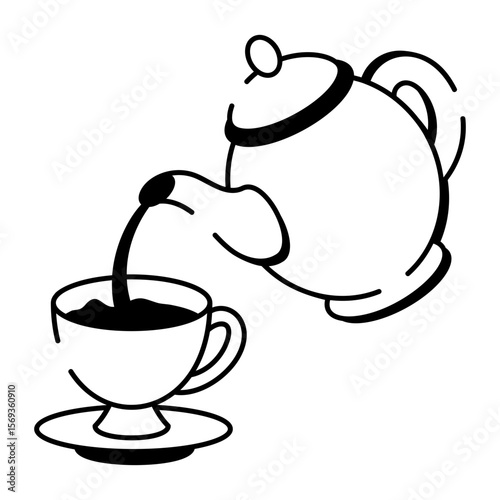 A sketchy style icon depicting tea set
