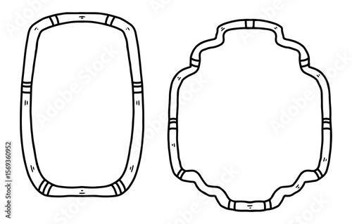 Simple hand drawn glass frame doodle, simple design, name place or header, vintage style, white background vector, black outline