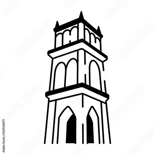 A doodle style icon showing cathedral tower
