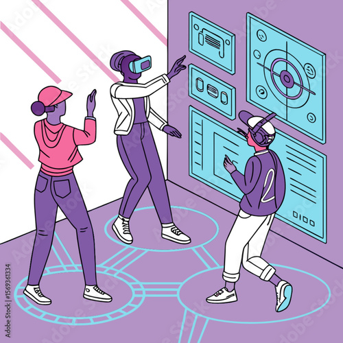Virtual reality experience with vr headset and interactive display for gaming and simulation one hundred char