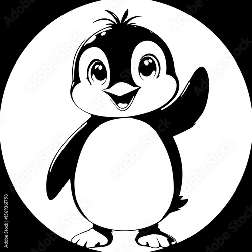 Colorless funny cartoon penguin, Vector illustration,Baby penguin vector illustration, Cute cartoon penguin family on white background in winter wonderland illustration.