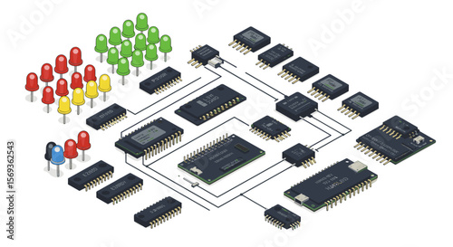Electronic components circuit board vector illustration for technology and engineering design